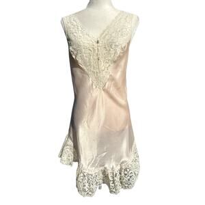 Lily of France Nightgown Medium‎ Pink Cream Lace Mini Leisure Coquette Vintage